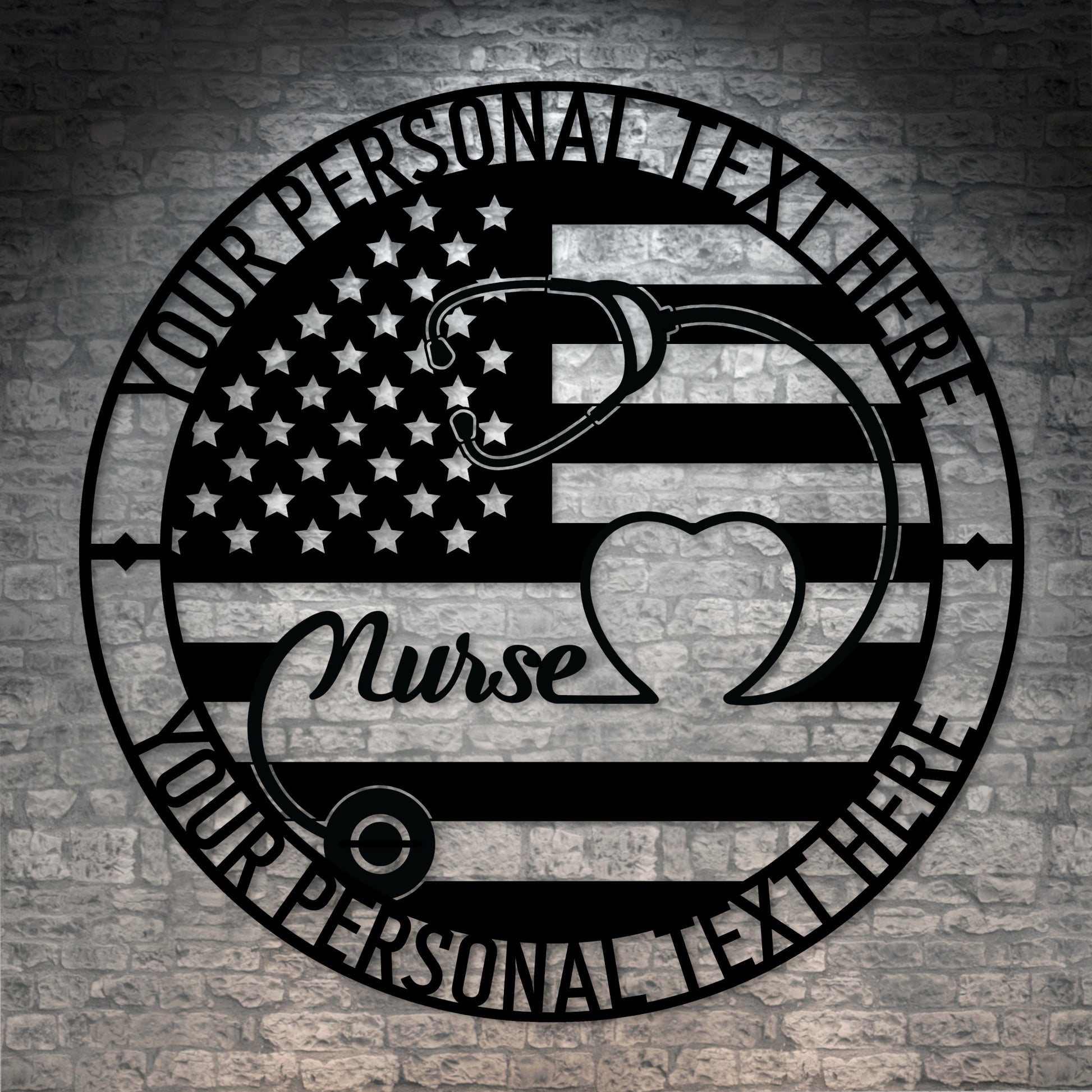 Personalized American Nurse Metal Sign In Black