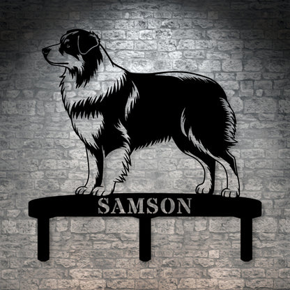 Personalized Australian Shepherd Garden Metal Sign With Stakes. Custom Dog Name Gift