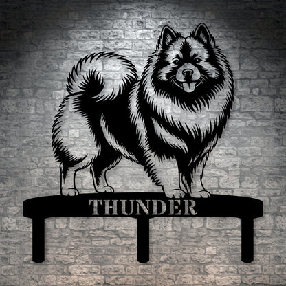 Personalized Keeshond Garden Metal Sign With Stakes. Custom Dog Lover Name Gift