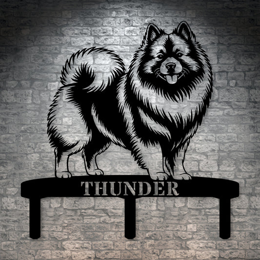 Personalized Keeshond Garden Metal Sign With Stakes. Custom Dog Lover Name Gift