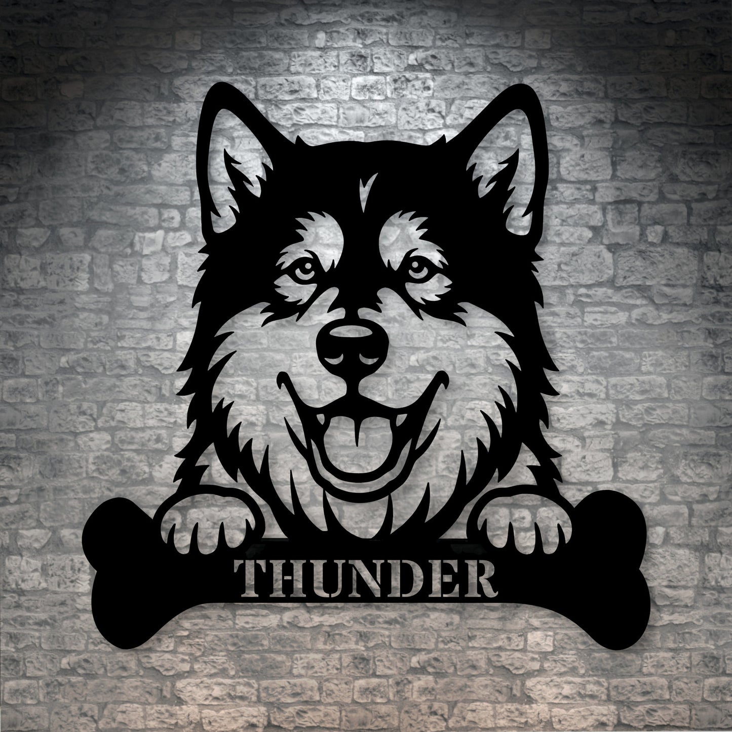 Personalized Alaskan Malamute With Bone Name Metal Sign