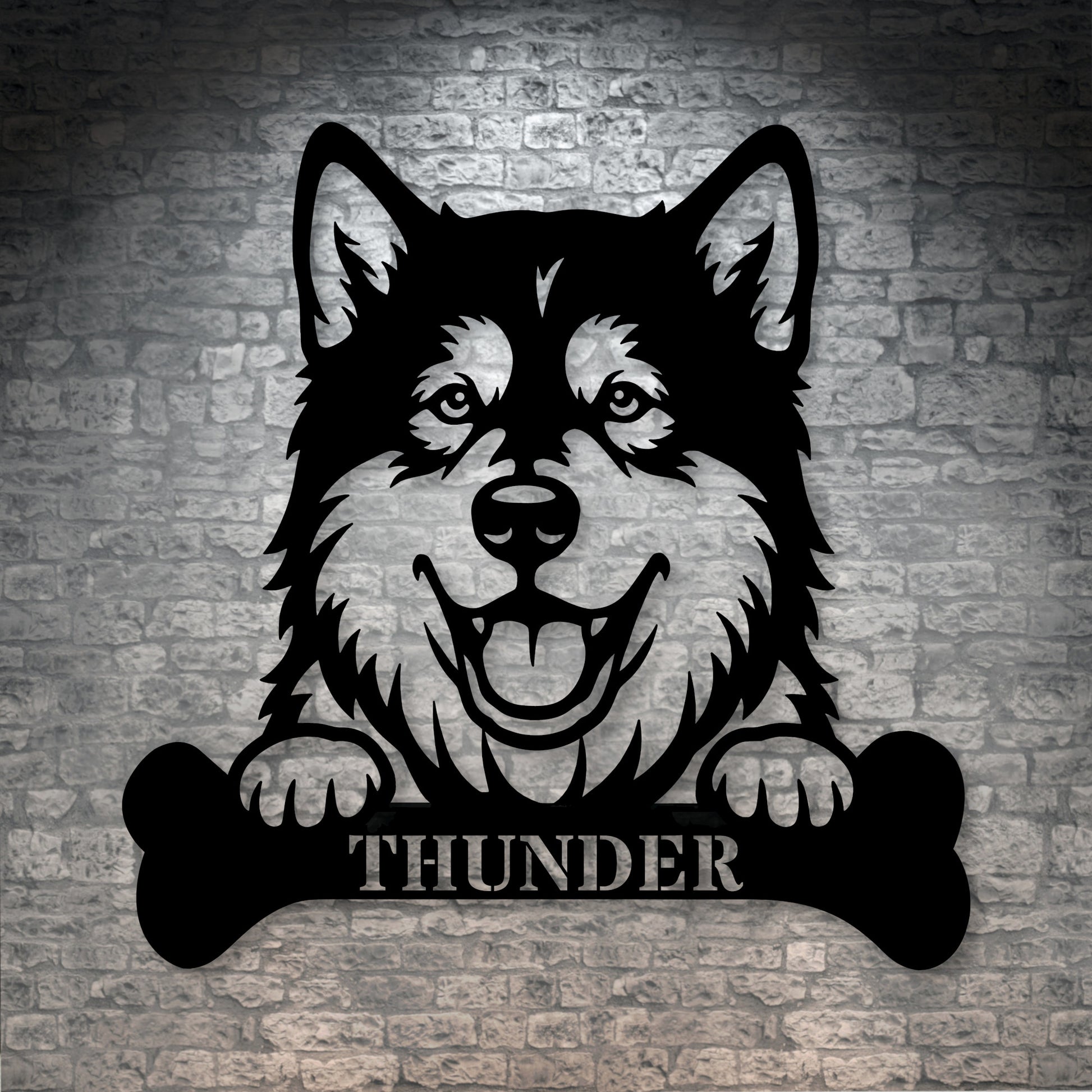 Personalized Alaskan Malamute With Bone Name Metal Sign