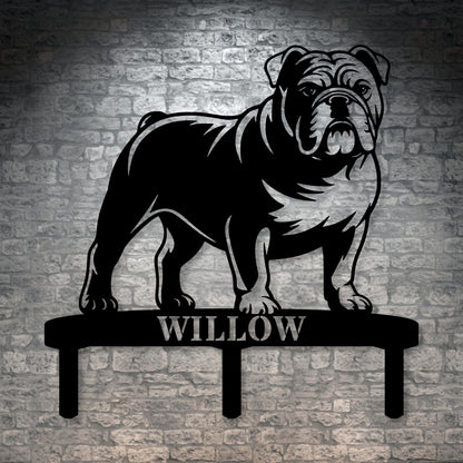 Personalized English Bulldog Garden Metal Sign With Stakes. Custom Dog Lover Name Gift