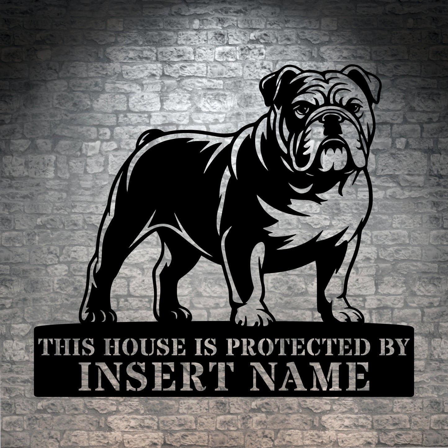 Personalized English Bulldog Guard Metal Sign. Custom Name Wall Decor