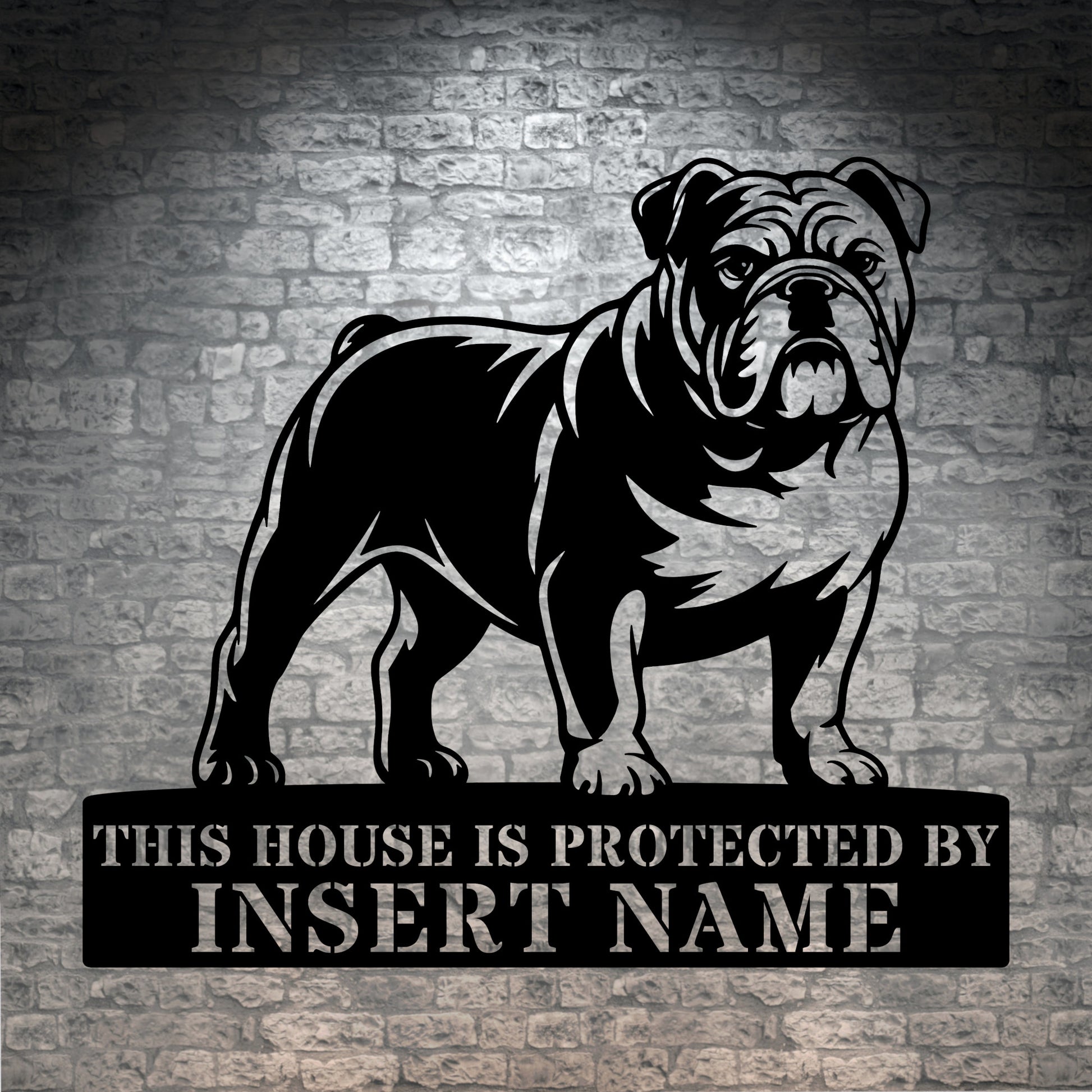 Personalized English Bulldog Guard Metal Sign. Custom Name Wall Decor