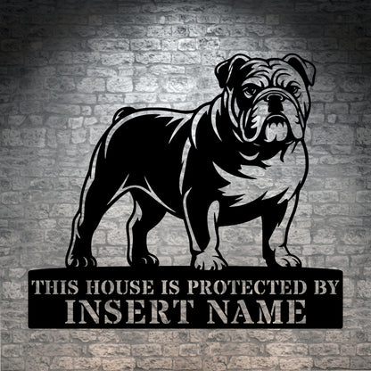 Personalized English Bulldog Guard Metal Sign. Custom Name Wall Decor