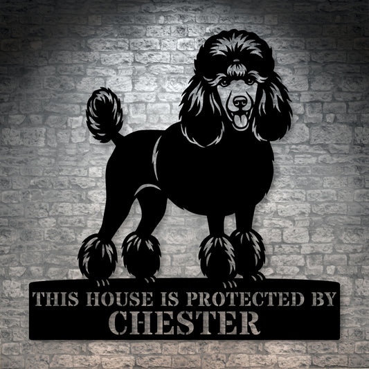 Poodle Personalized Guard Name Metal Sign. Custom Dog Protect Wall Decor