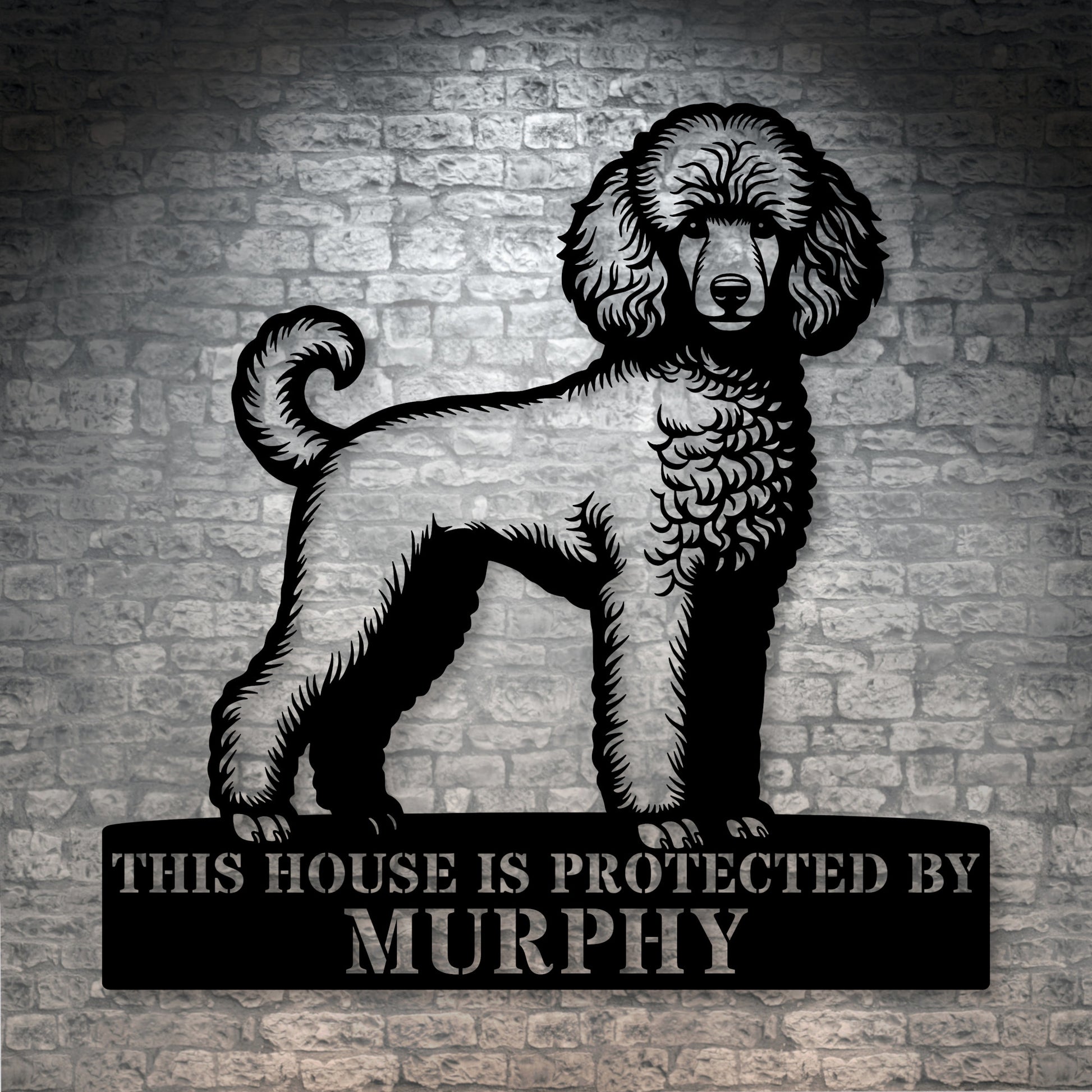 Personalized Poodle Dog Guard Metal Sign. Custom Dog Protect Name Wall Decor