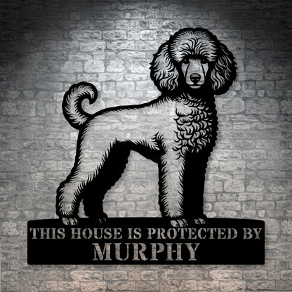 Personalized Poodle Dog Guard Metal Sign. Custom Dog Protect Name Wall Decor
