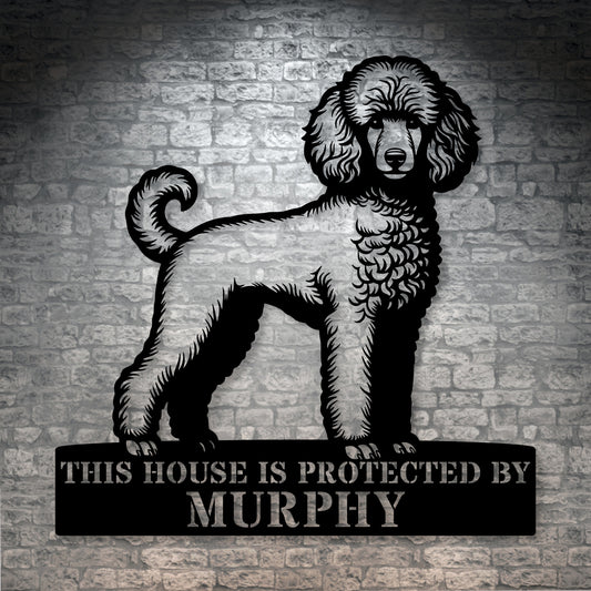Personalized Poodle Dog Guard Metal Sign. Custom Dog Protect Name Wall Decor