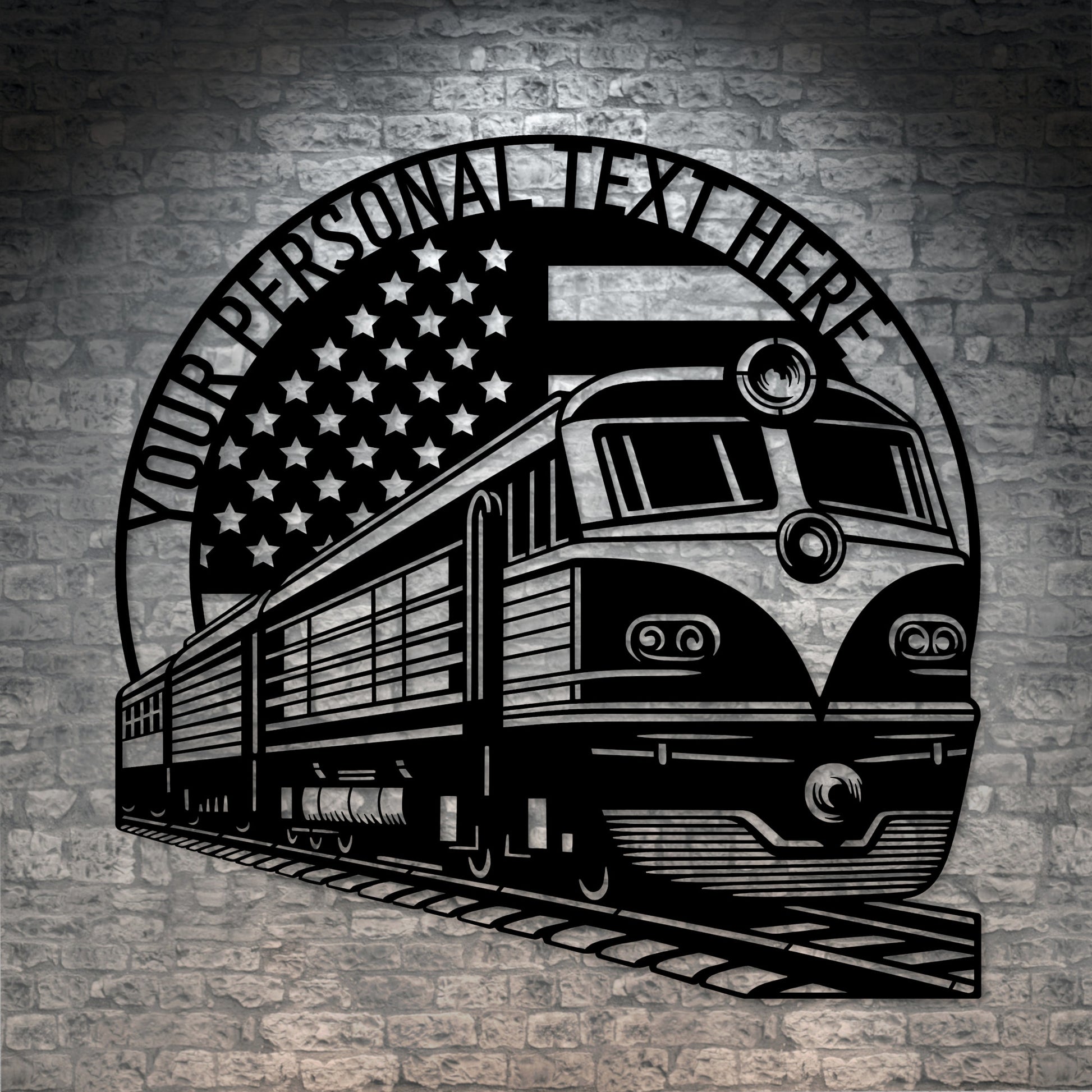 Personalized US Train Lover Metal Sign. Custom American Railroad Wall Decor Gift