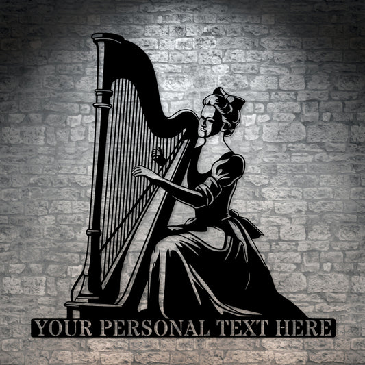 Personalized Female Harpist Metal Art Sign. Custom Harp Lover Wall Decor Gift. Personal Music Room Wall Hanging. Gift For Symphony Musicians