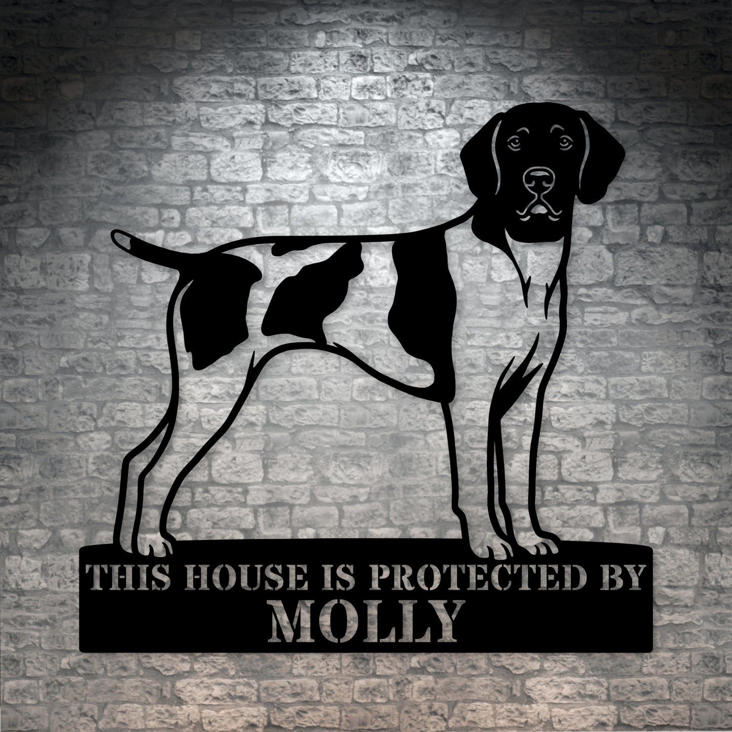 Personalized German Shorthaired Pointer Guard Metal Sign. Custom Dog Protect Name Wall Decor