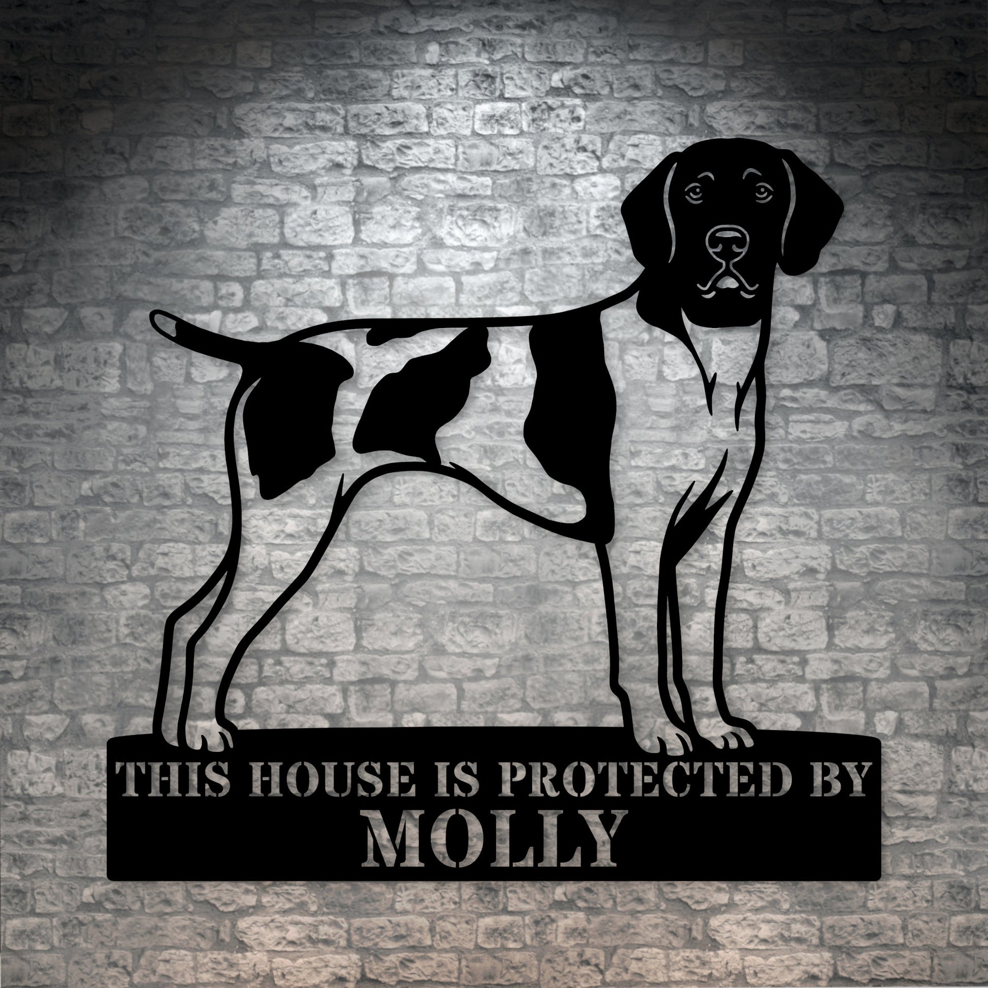 Personalized German Shorthaired Pointer Guard Metal Sign. Custom Dog Protect Name Wall Decor