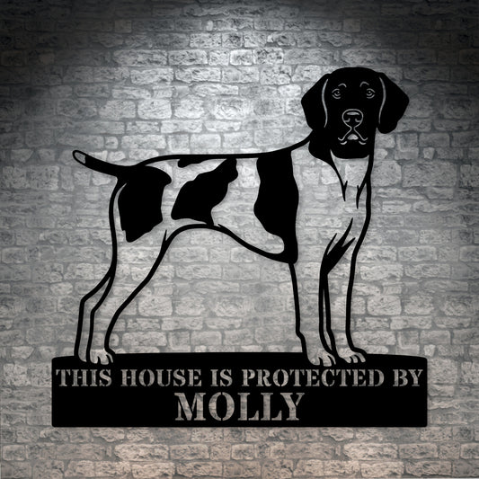 Personalized German Shorthaired Pointer Guard Metal Sign. Custom Dog Protect Name Wall Decor