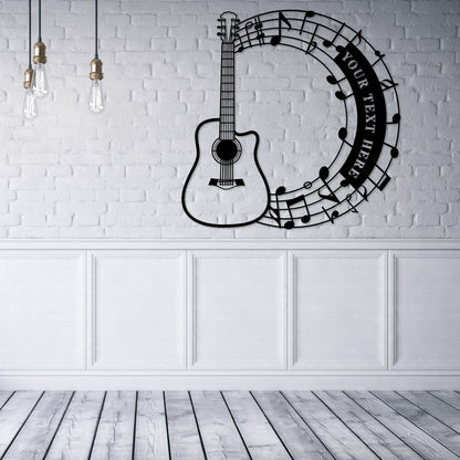 Personalized Acoustic Guitar In Notes Name Metal Sign Gift. Custom Guitarist Decor. Musician Entertainer Monogram. Musical Wall Hanging Gift