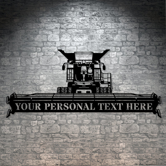 Personalized Combine Harvester Metal Sign In Black