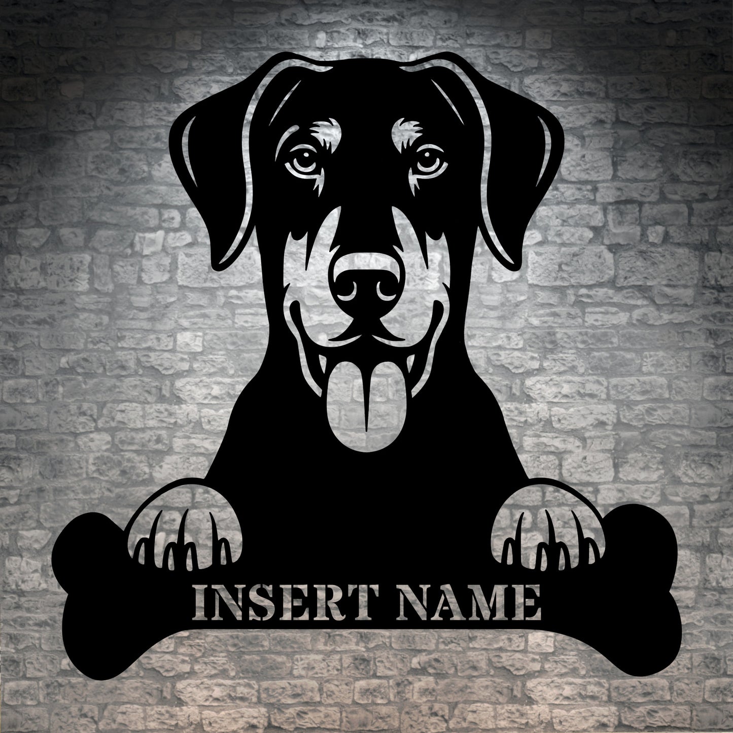 Personalized Dobermann With Bone Metal Sign. Custom Funny Dog Name Decor