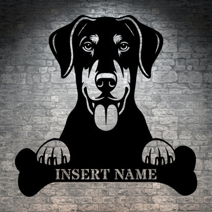 Personalized Dobermann With Bone Metal Sign. Custom Funny Dog Name Decor