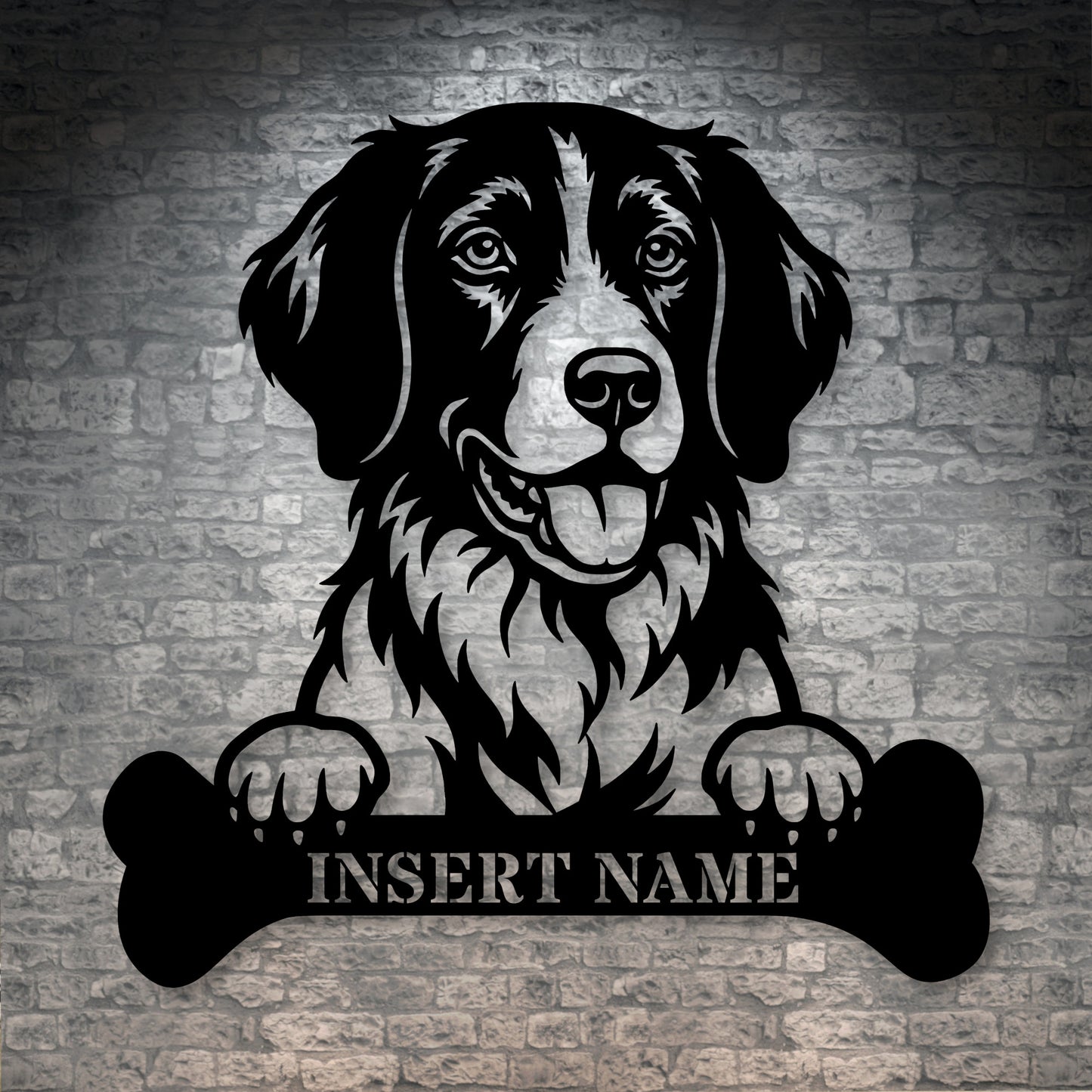 Personalized Small Munsterlander With Bone Metal Sign. Custom Dog Name Decor