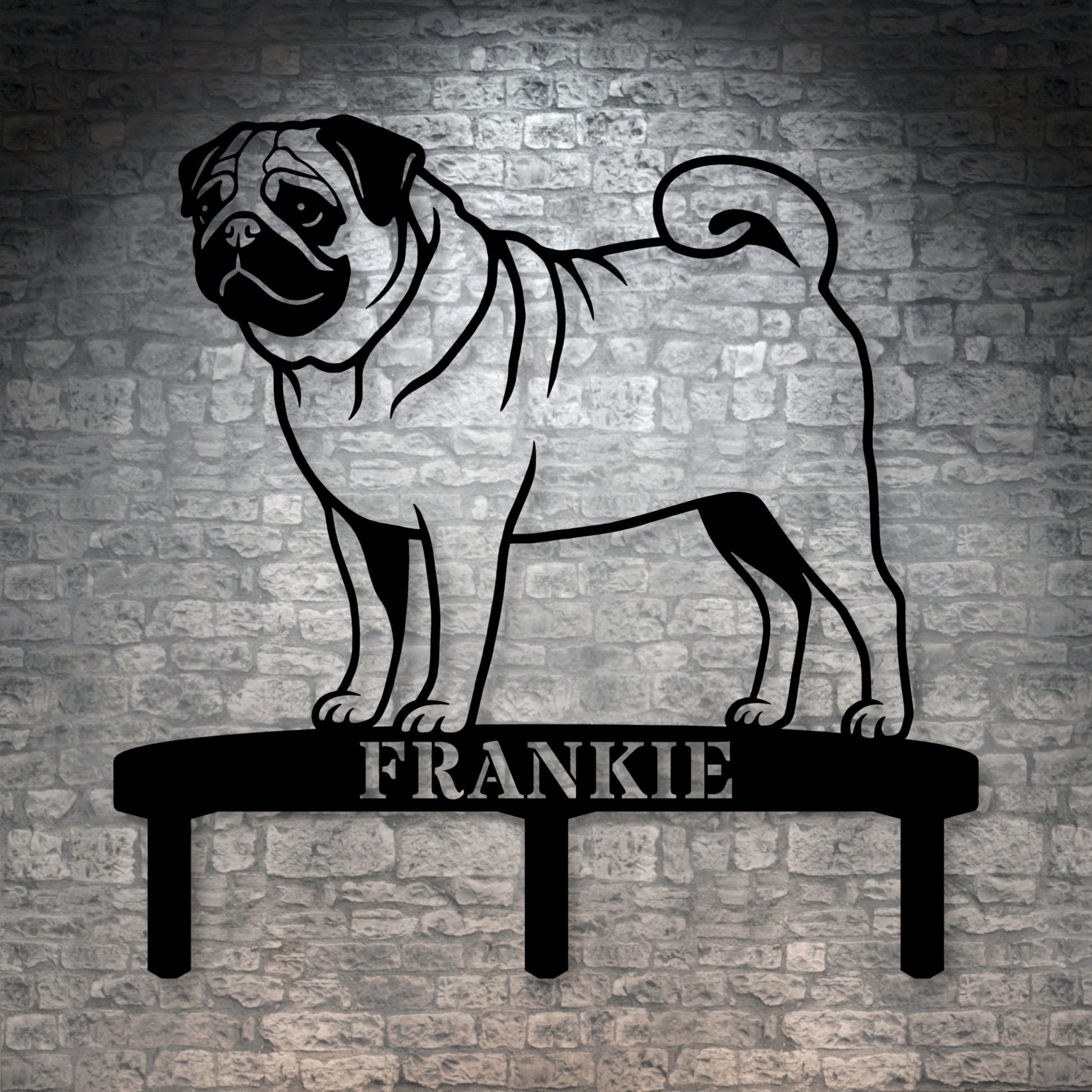 Personalized Pug Garden Metal Sign With Stakes. Custom Dog Name Remembrance Gift