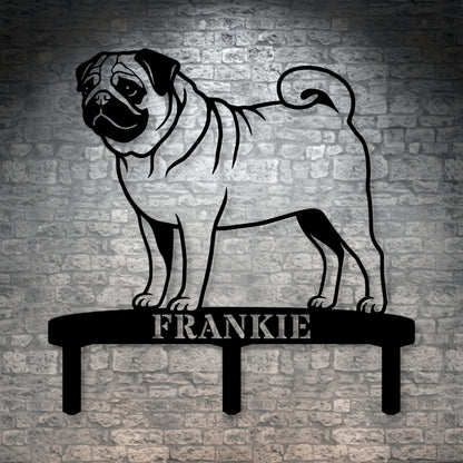 Personalized Pug Garden Metal Sign With Stakes. Custom Dog Name Remembrance Gift