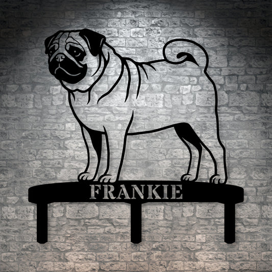 Personalized Pug Garden Metal Sign With Stakes. Custom Dog Name Remembrance Gift