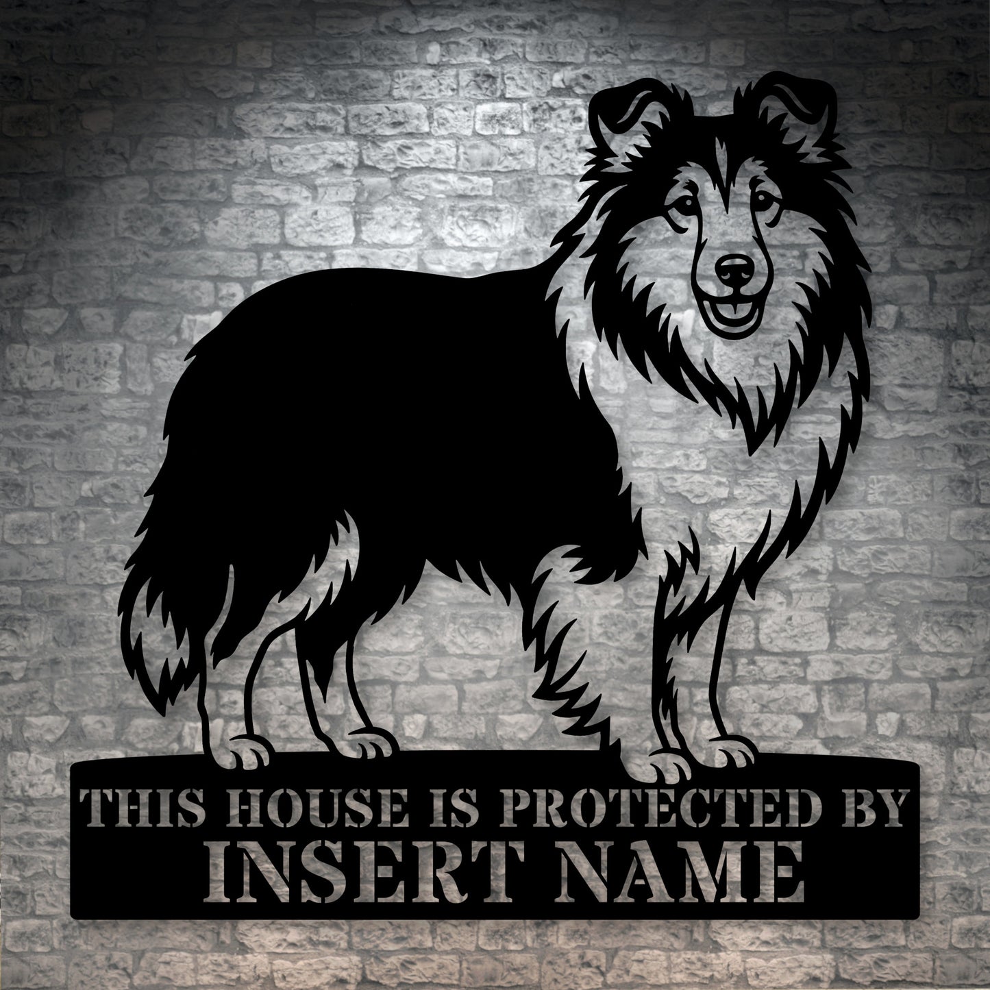 Personalized Shetland Sheepdog Guard Metal Sign. Custom Dog Protect Name Wall Decor