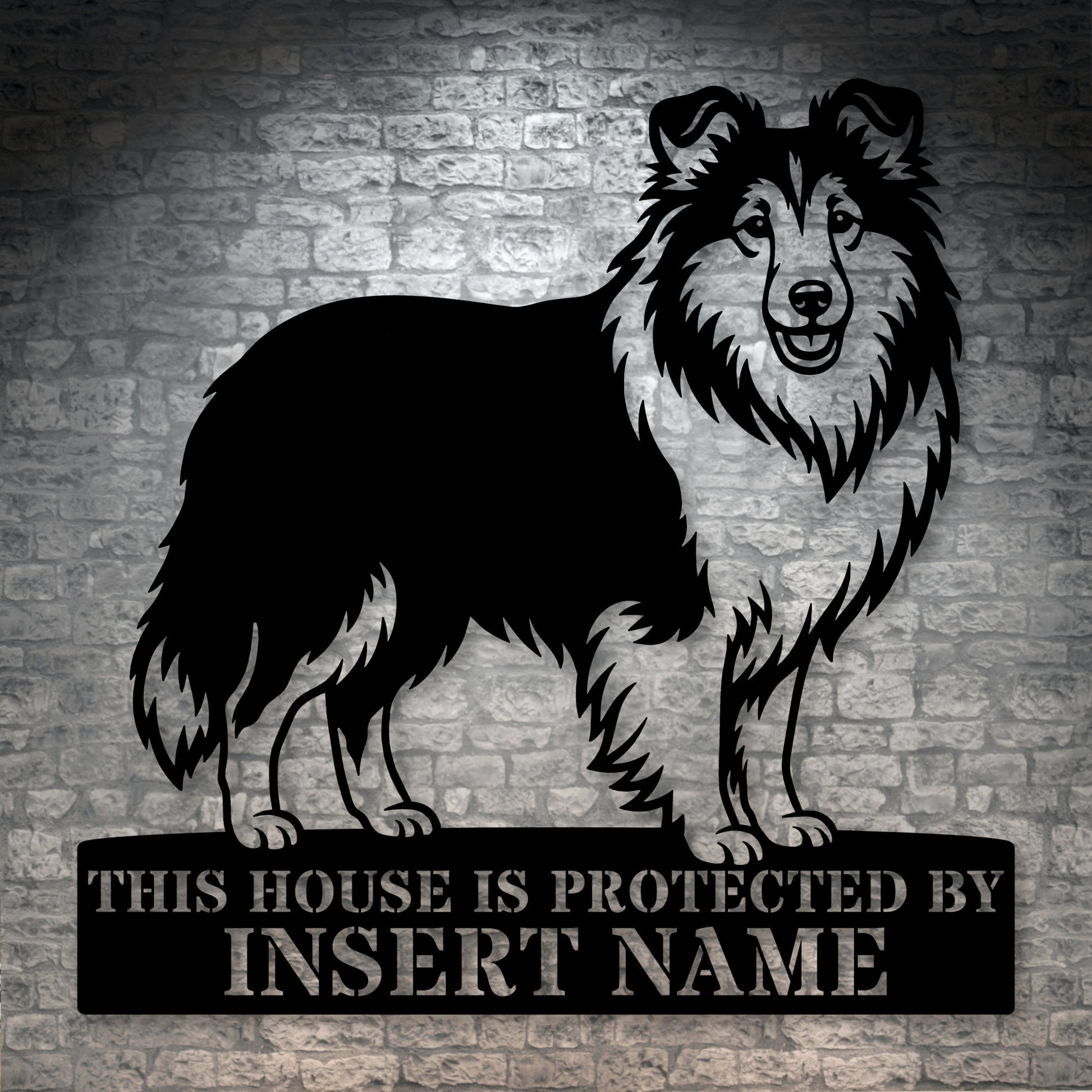 Personalized Shetland Sheepdog Guard Metal Sign. Custom Dog Protect Name Wall Decor