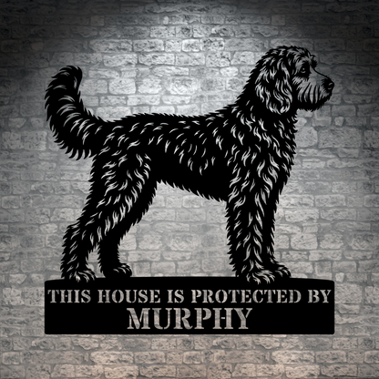 Personalized Doodle Guard Metal Sign. Custom Dog Name Wall Decor