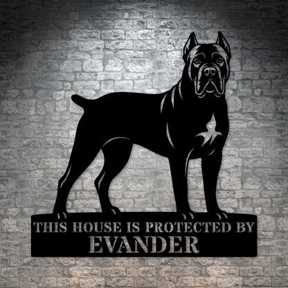 Personalized Cane Corso Guard Metal Sign. Custom Dog Protect Name Wall Decor