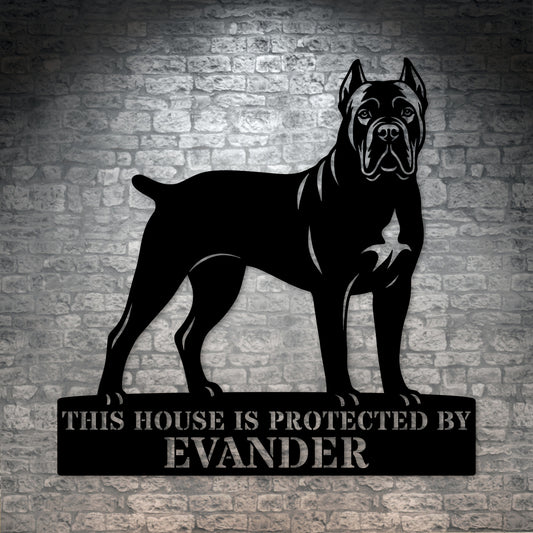 Personalized Cane Corso Guard Metal Sign. Custom Dog Protect Name Wall Decor