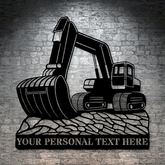 Personalized Excavator Digger Name Metal Sign Gift In Black