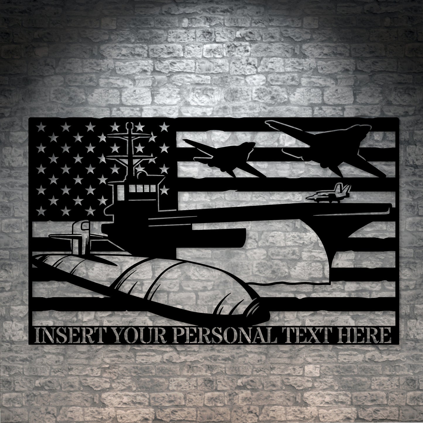 Personalized US Military Air Force  & Navy Metal Sign In Black