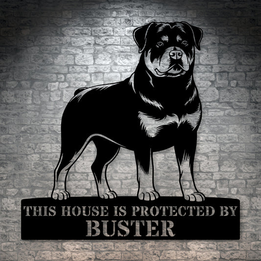 Personalized Rottweiler Guard Name Metal Sign. Custom Dog Protect Decor