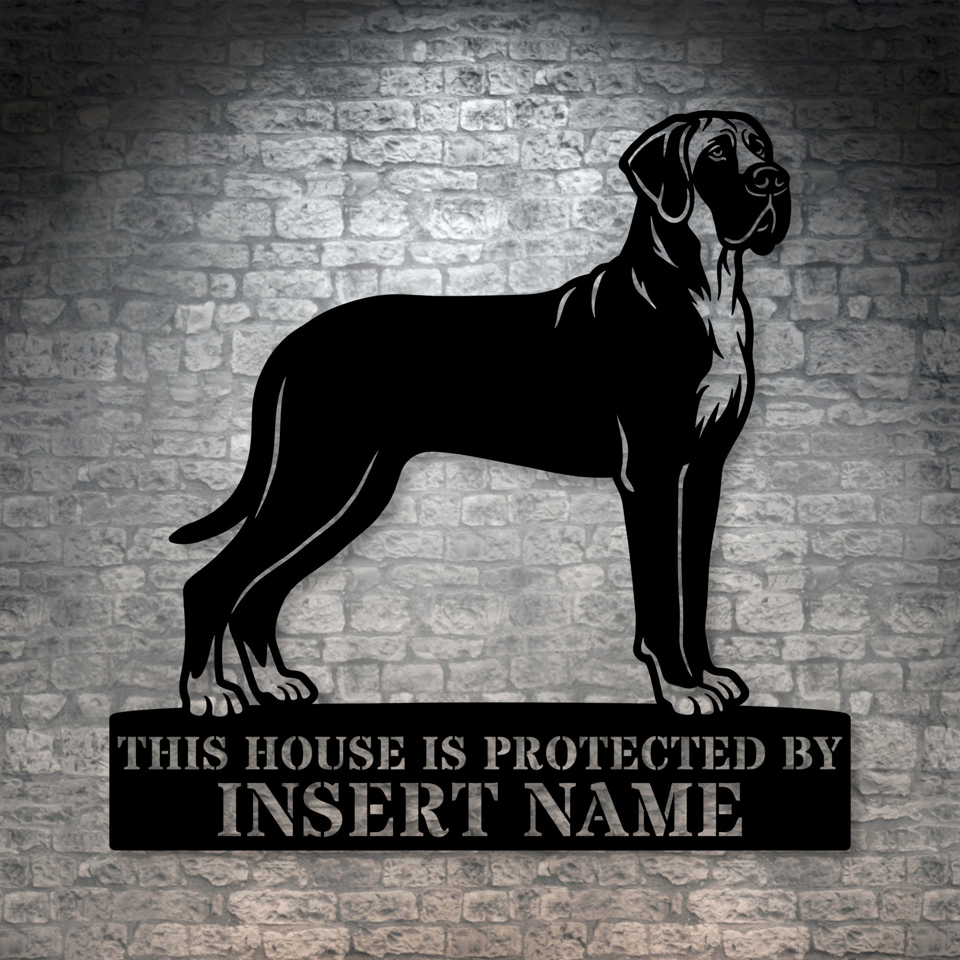 Personalized Bullmastiff Dog Guard Metal Sign. Custom Dog Name Wall Decor
