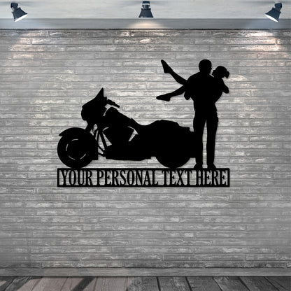 Personalized Motorcycle Love Couple Name Metal Sign. Custom Biker Wedding Decor. Personal Motorbike Wall Art Gift. Lovebirds Wall Hanging