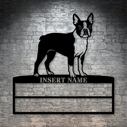 Personalized Boston Terrier Rosette Name Metal Sign. Custom Dog Champion Display