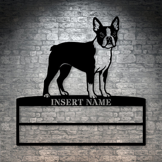 Personalized Boston Terrier Rosette Name Metal Sign. Custom Dog Champion Display