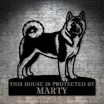 Personalized American Akita Guard Metal Sign. Custom Dog Name Wall Decor