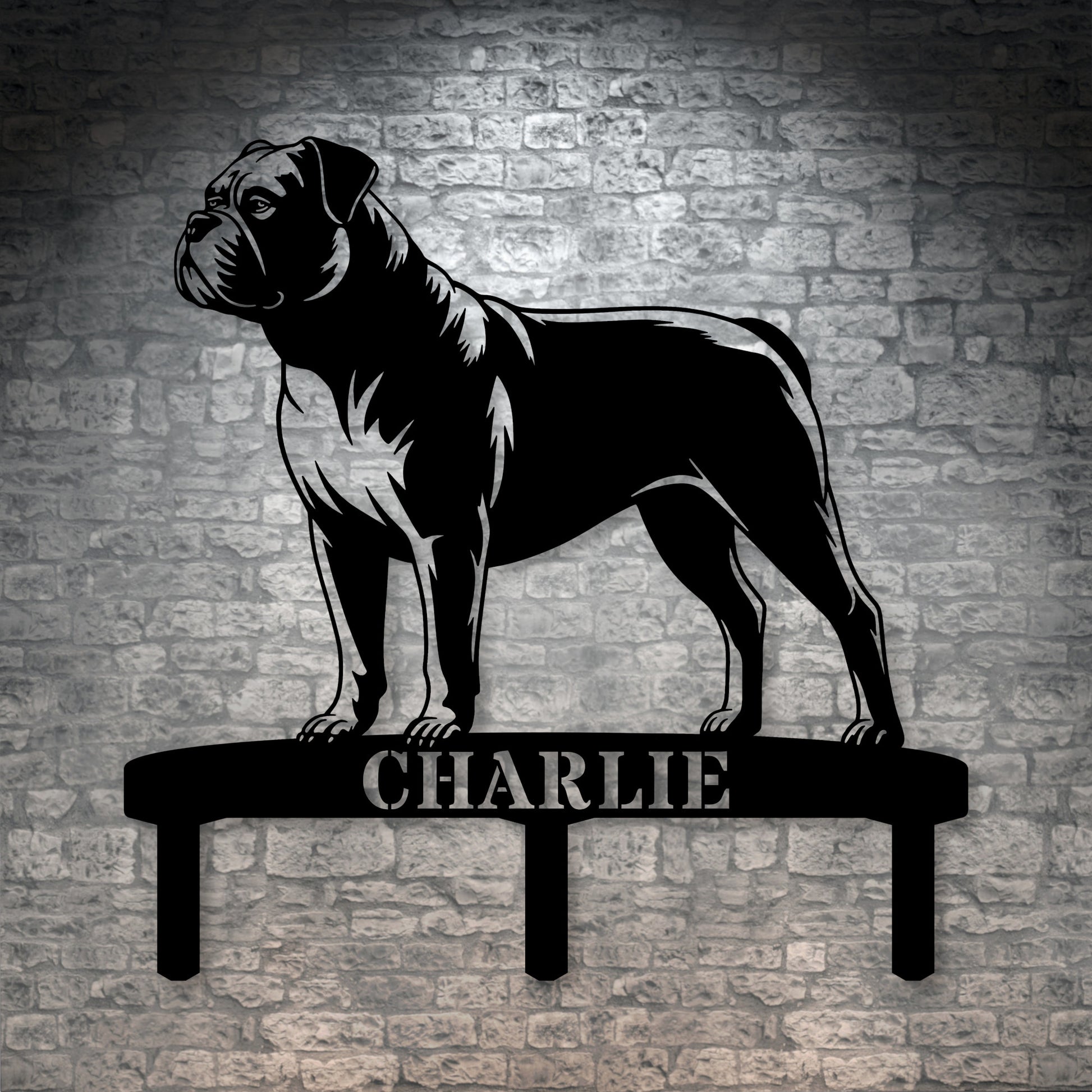 Personalized American Bulldog Garden Metal Sign With Stakes. Custom Dog Lover Name Gift