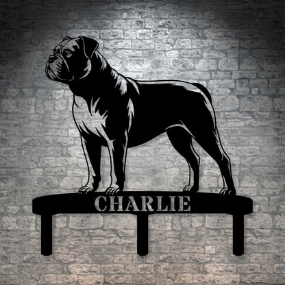 Personalized American Bulldog Garden Metal Sign With Stakes. Custom Dog Lover Name Gift