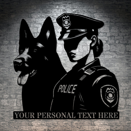 Personalized Female Police Officer Metal Sign. Custom K-9 German Shepherd Wall Decor Gift. Policewoman Wall Hanging Gifts. Law Enforcement