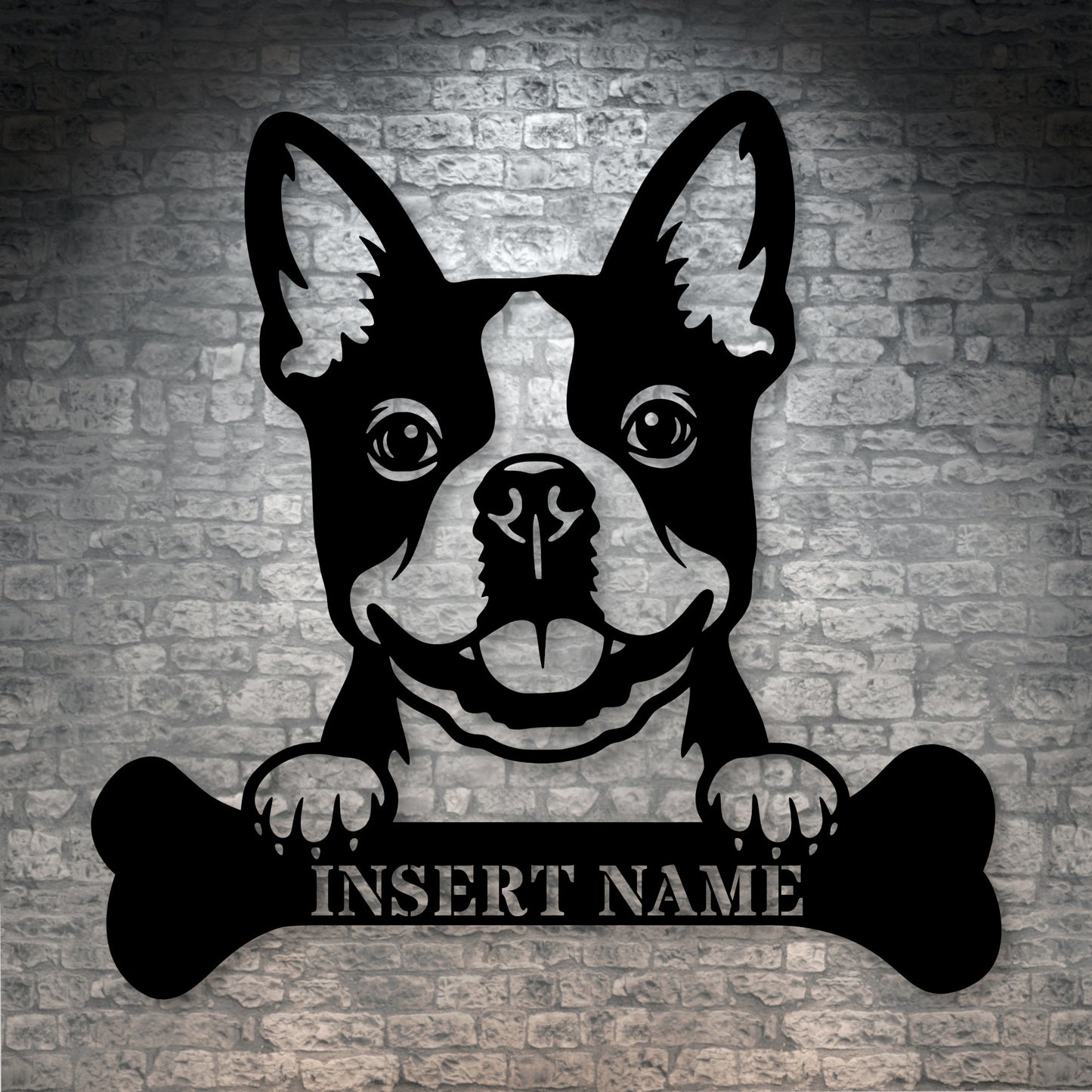 Personalized Boston Terrier With Bone Metal Sign. Custom Funny Dog Name Decor
