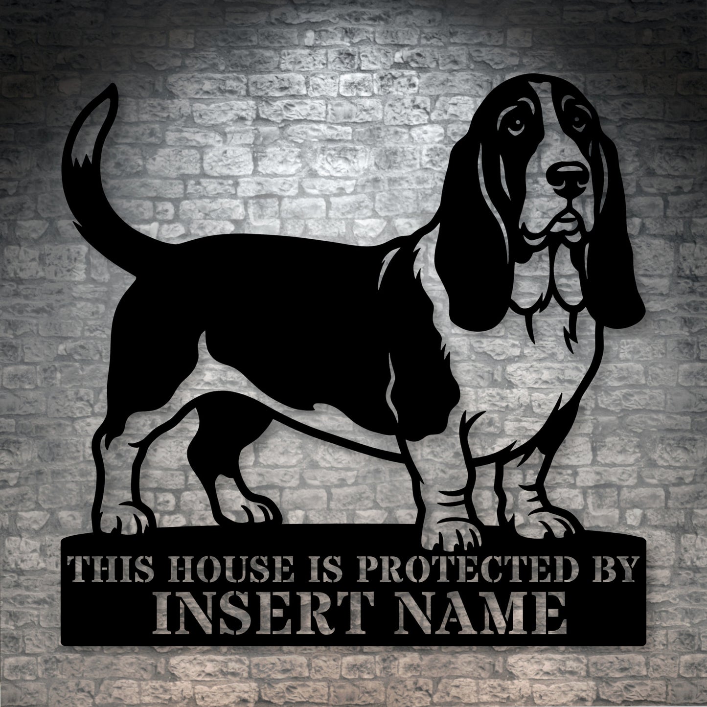 Personalized Basset Hound Guard Metal Sign. Custom Dog Name Wall Decor
