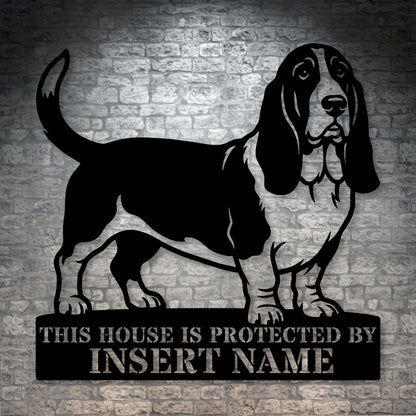 Personalized Basset Hound Guard Metal Sign. Custom Dog Name Wall Decor