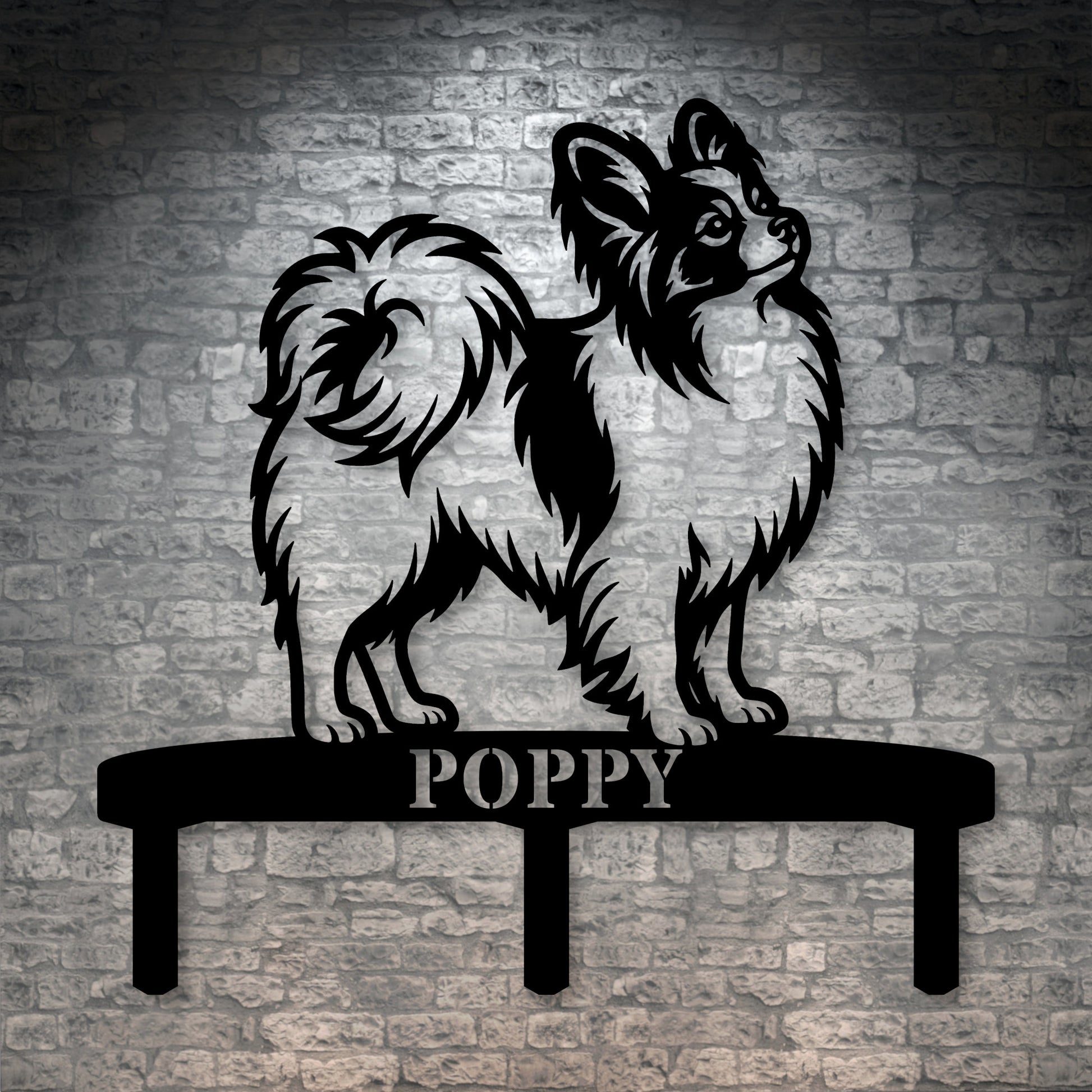Personalized Papillon Garden Metal Sign With Stakes. Custom Dog Name Yard Decor