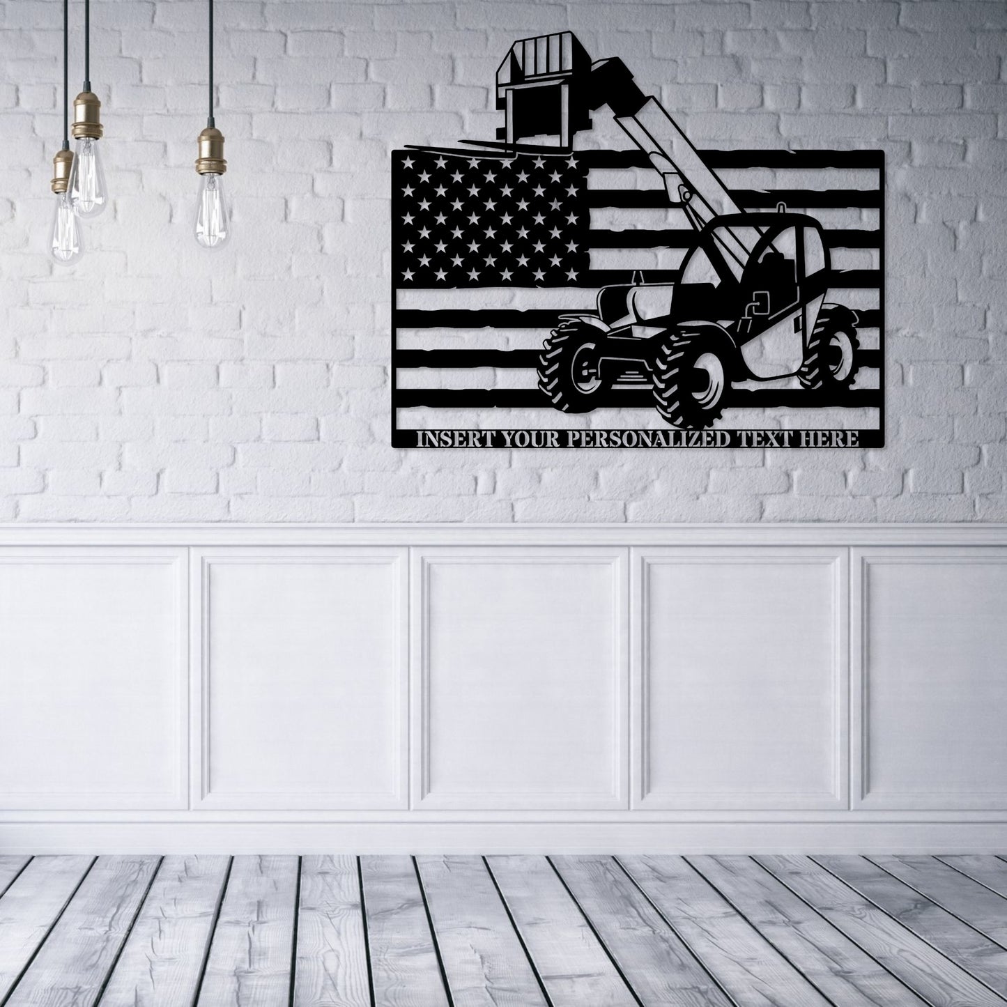 Personalized American Telehandler Metal Sign. Custom Telescopic Forklift Wall Decor Gift. Heavy Machinery Wall Hanging. Construction Worker