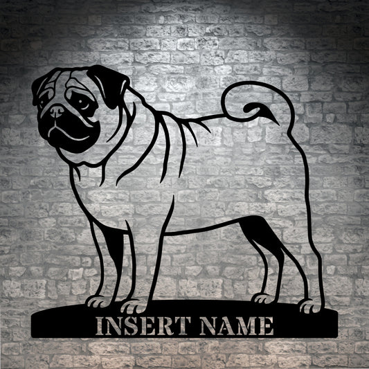Personalized Pug Name Metal Sign. Custom Dog Owner Wall Decor Gift
