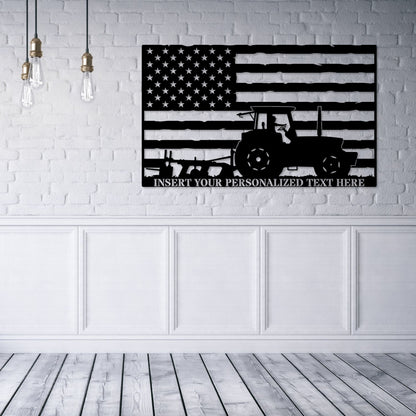 Personalized American Tractor Metal Sign. Custom US Farming Wall Decor Gift. Patriotic Wall Hanging. American Famer Gift. Farming Wall Art